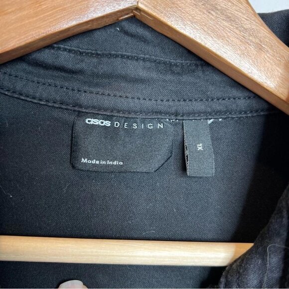 ASOS Design Mens Black Casual Short Sleeve Button Down Shirt Stretch Neutral Top - Picture 4 of 7